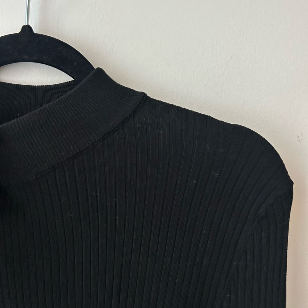 Zara Ribbed Mock Neck Sweater Black | Minimalist Slim Fit Long Sleeve Men M - Picture 4 of 8